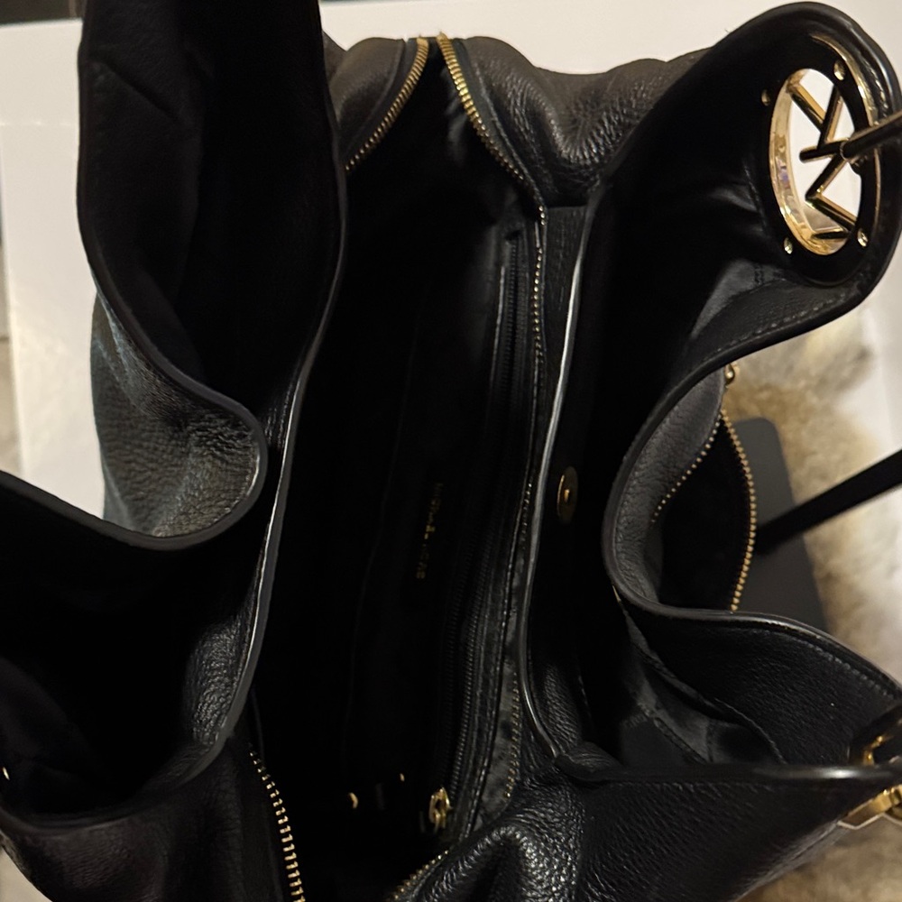 Michael Kors Black Pebbled Leather Hobo with Gold Chain Detail - Picture 2 of 4